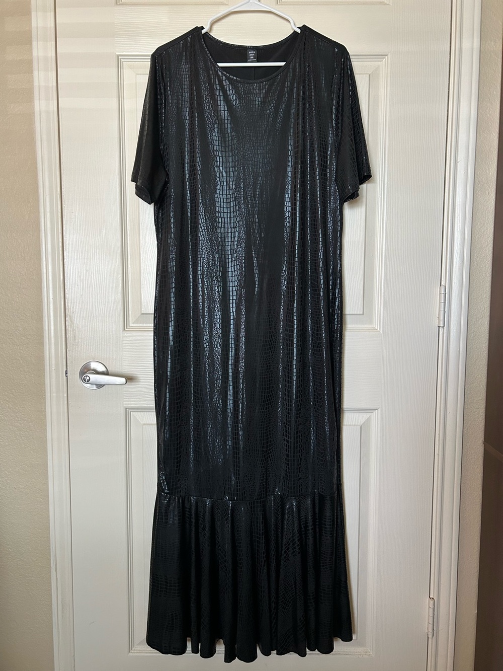 SHEIN Curve 3XL Black Faux Croc Goth Dress Ruffle Hem Maxi Dark Glam Witchy